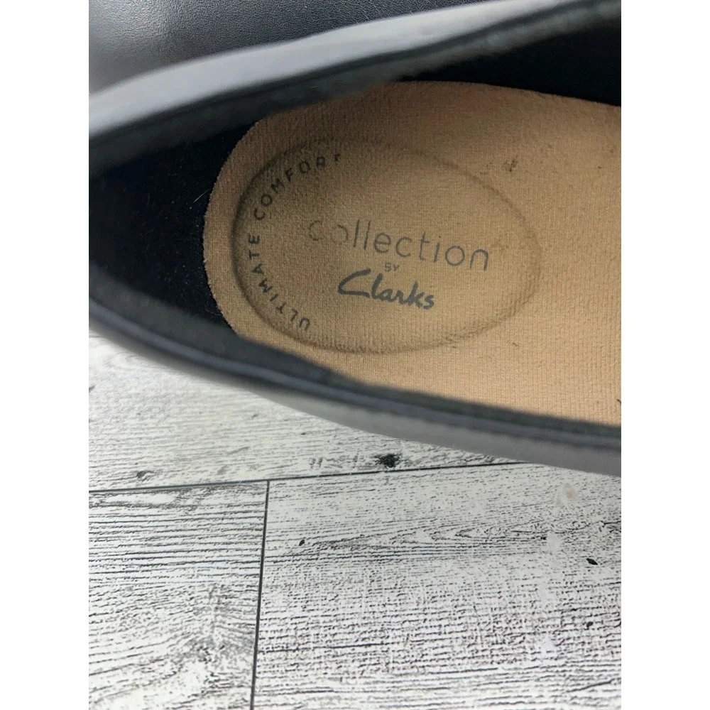 Clarks Collection Women Black Leather Slip On Block Heel Shoes Size‎ 9.5M